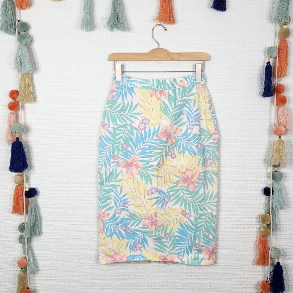 Vintage 80s Gitano Express Floral Denim Skirt